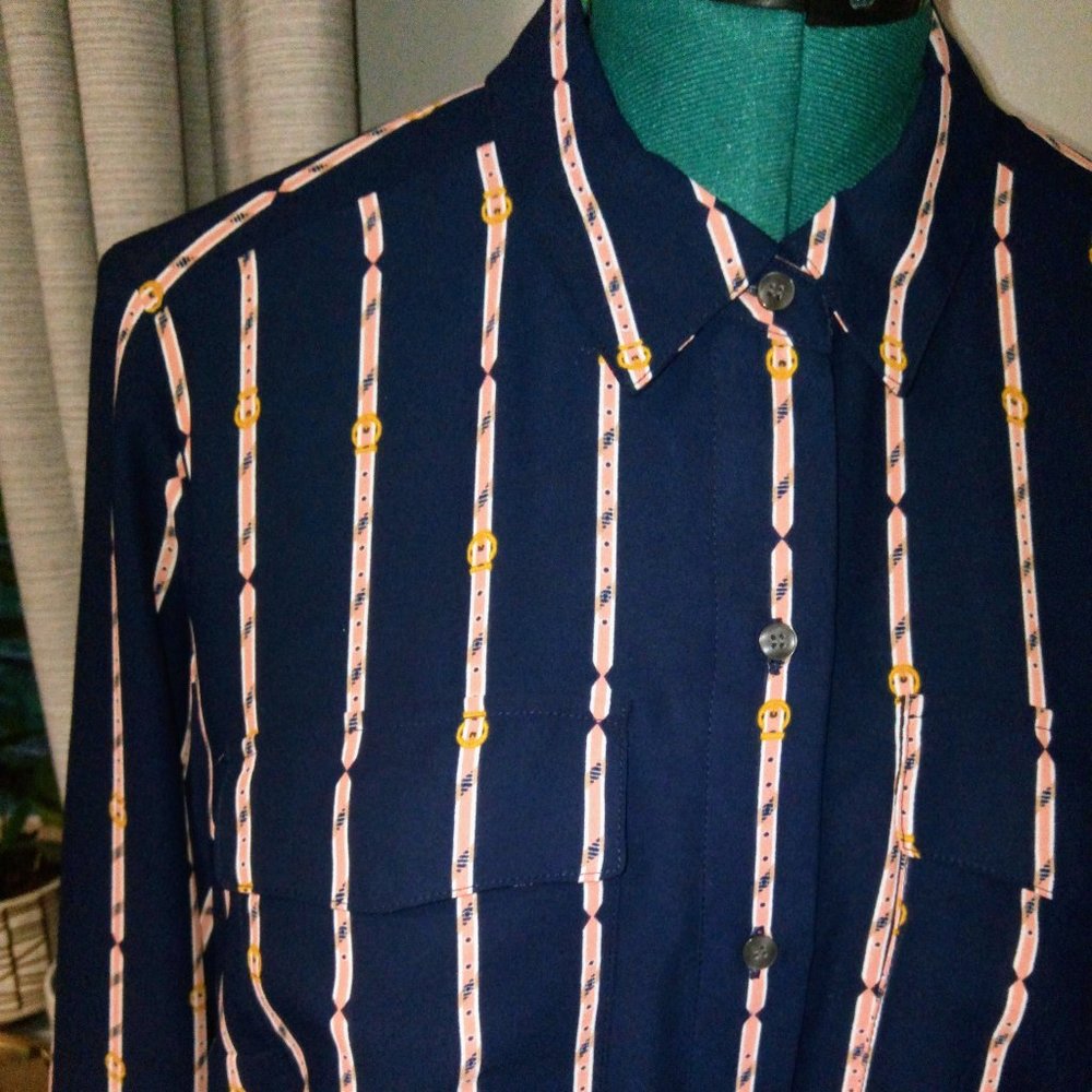 Natuical Striped Collared Blouse by Charter Club Sz Large NWT - Picture 3 of 15